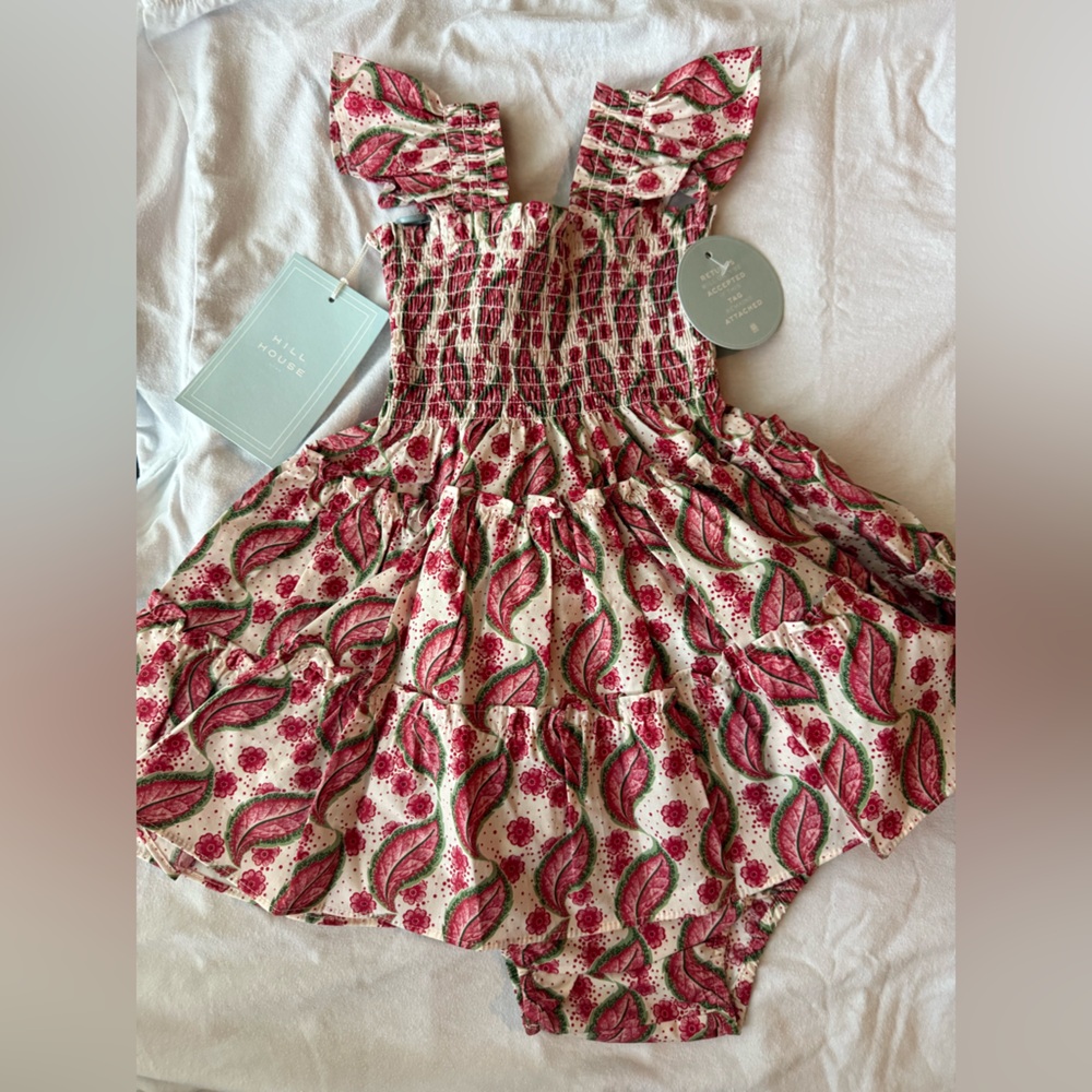 Hill House Floral Ruffle Dress - Pink and Green